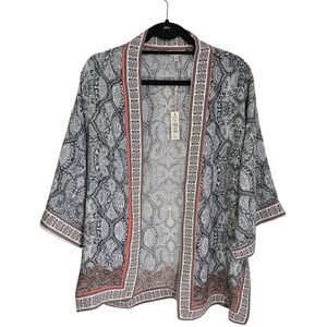 MAX STUDIO Paisley Print Kimono Sleeve Open Front Cardigan Womens Small